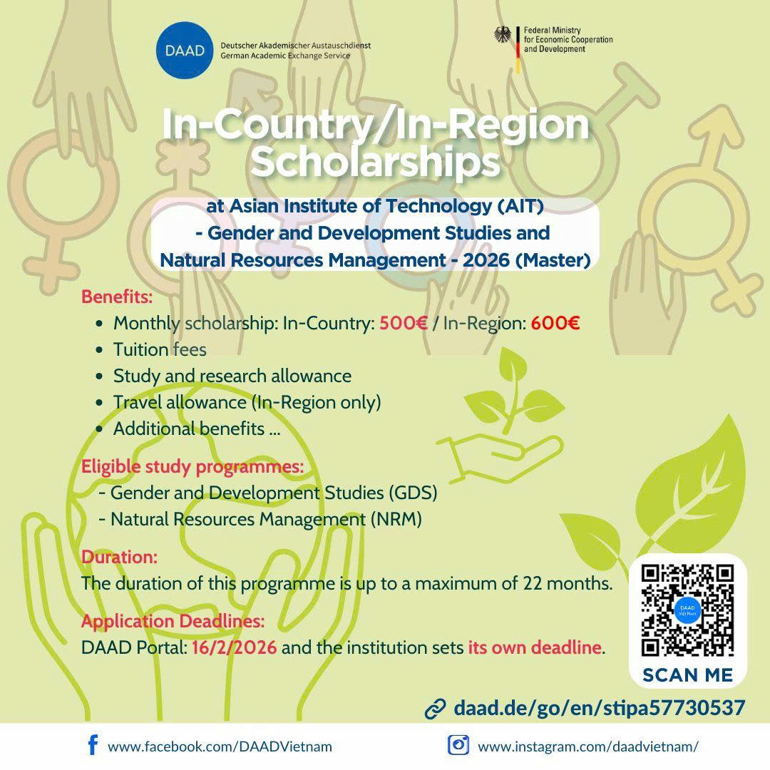 Scholarship programmes by the German Federal Ministry for Economic Cooperation and Development for Master and PhD candidates.